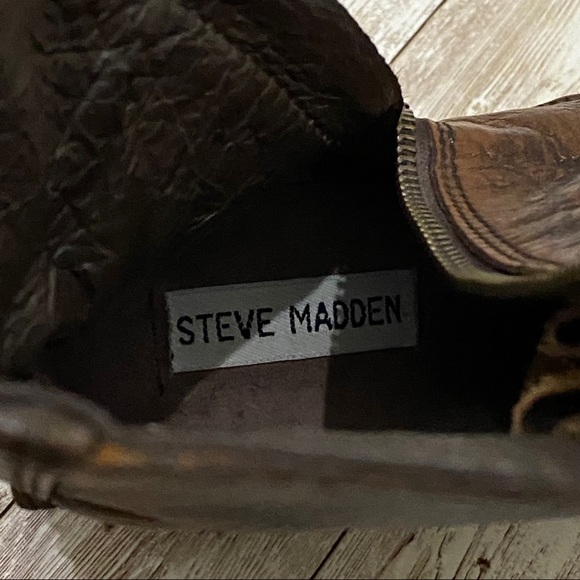 Steve Madden Tarnney Brown Gold Leather Stud Boots - Picture 13 of 16